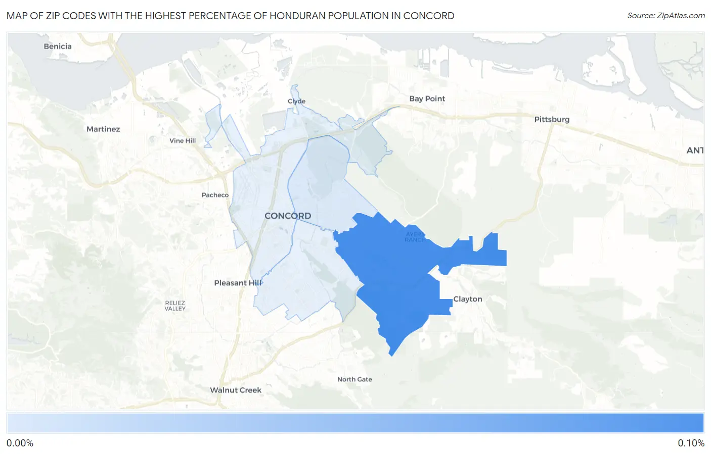 Zip Codes with the Highest Percentage of Honduran Population in Concord Map