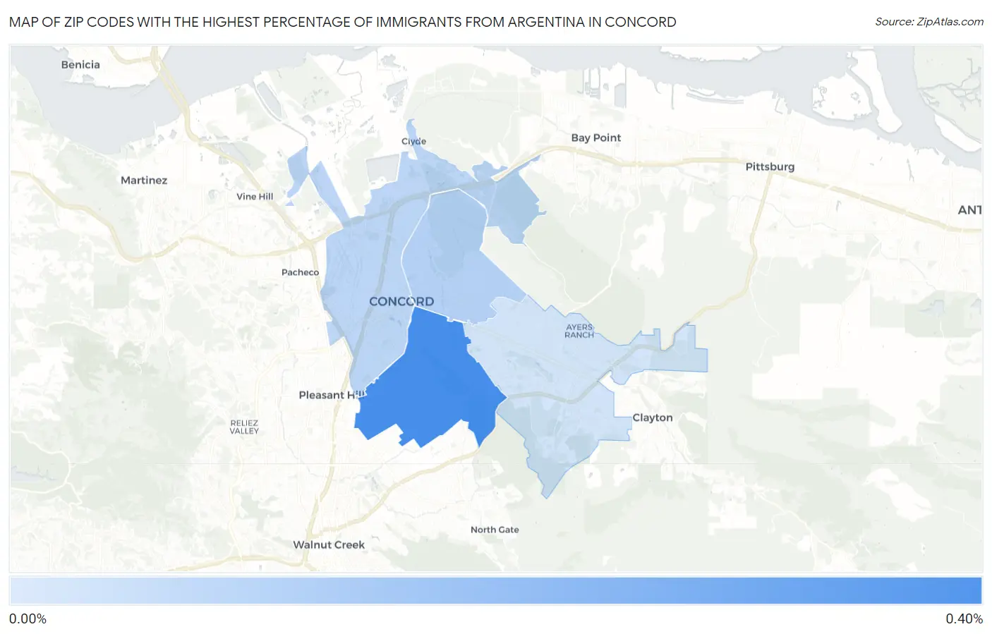 Zip Codes with the Highest Percentage of Immigrants from Argentina in Concord Map