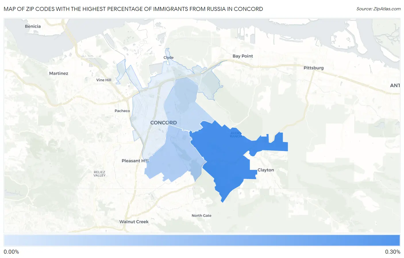 Zip Codes with the Highest Percentage of Immigrants from Russia in Concord Map