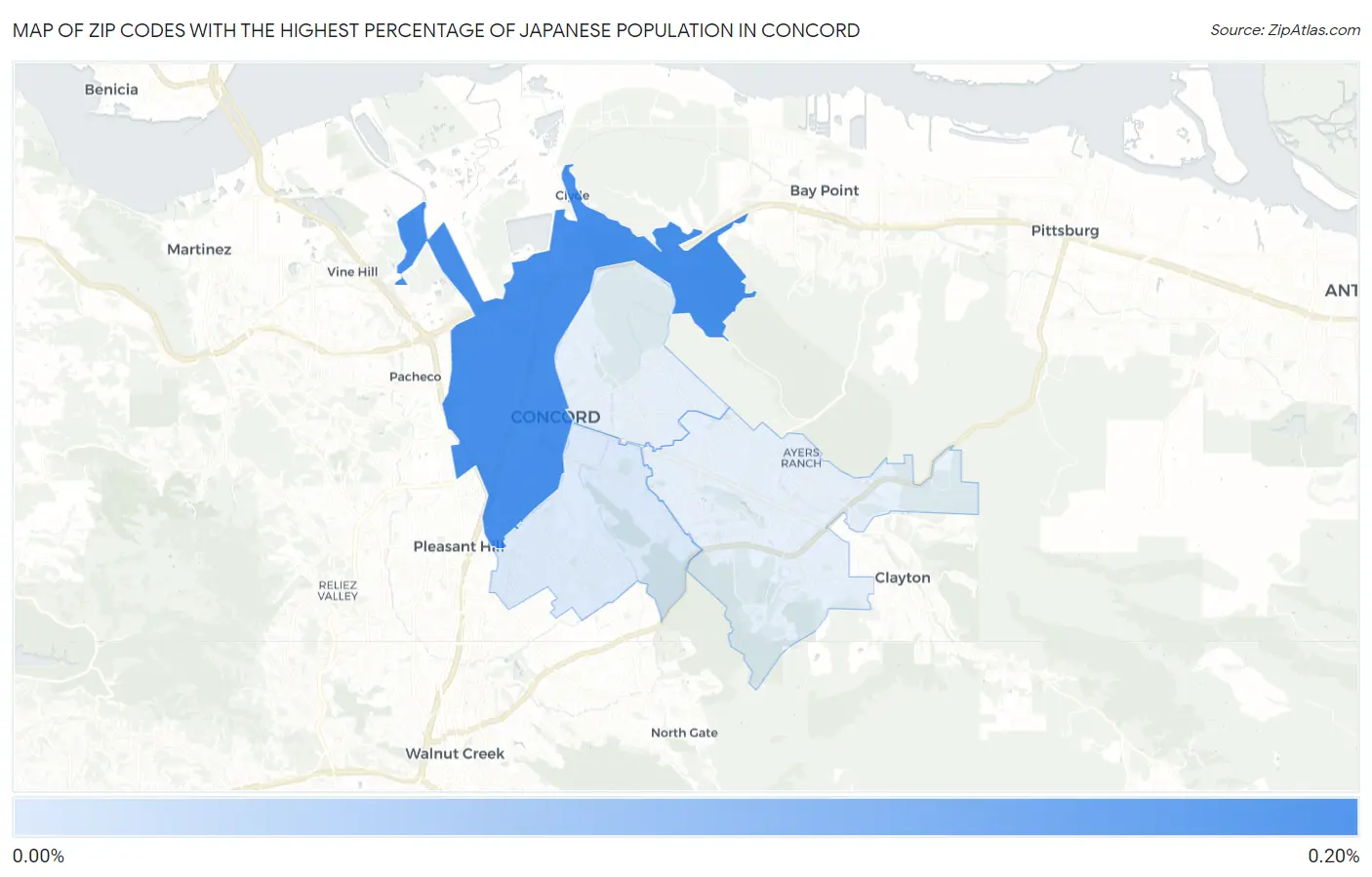 Zip Codes with the Highest Percentage of Japanese Population in Concord Map