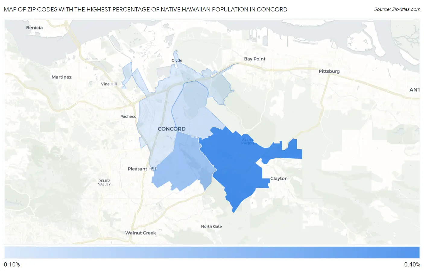 Zip Codes with the Highest Percentage of Native Hawaiian Population in Concord Map