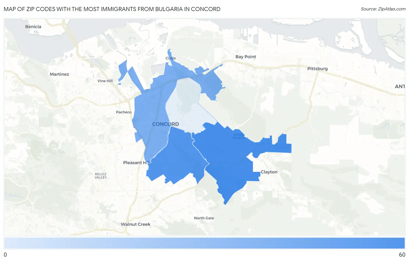 Zip Codes with the Most Immigrants from Bulgaria in Concord Map