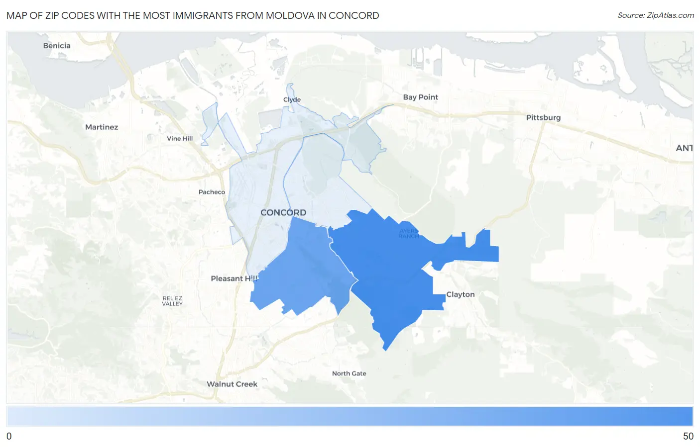 Zip Codes with the Most Immigrants from Moldova in Concord Map