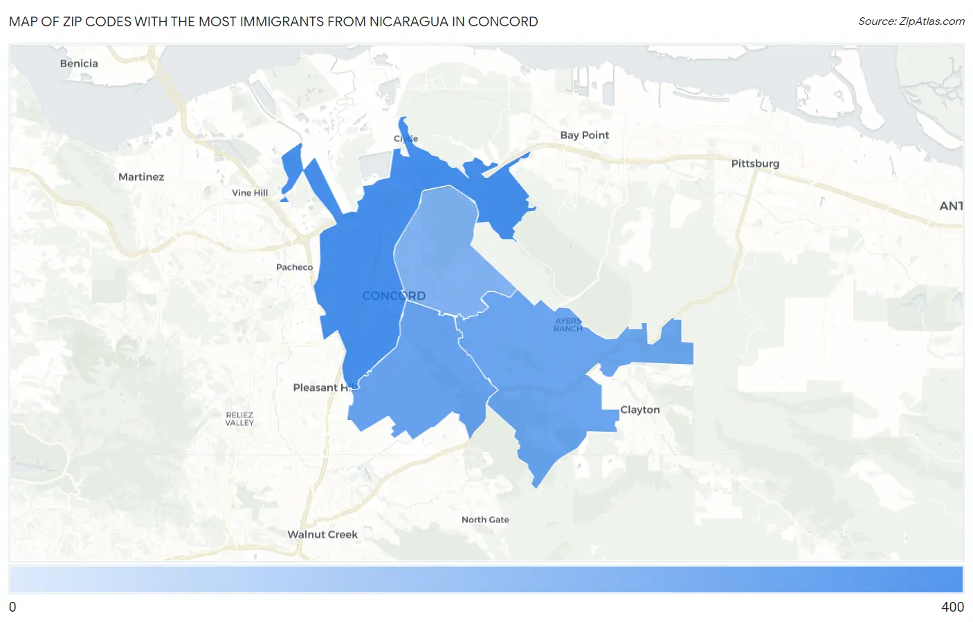 Zip Codes with the Most Immigrants from Nicaragua in Concord Map