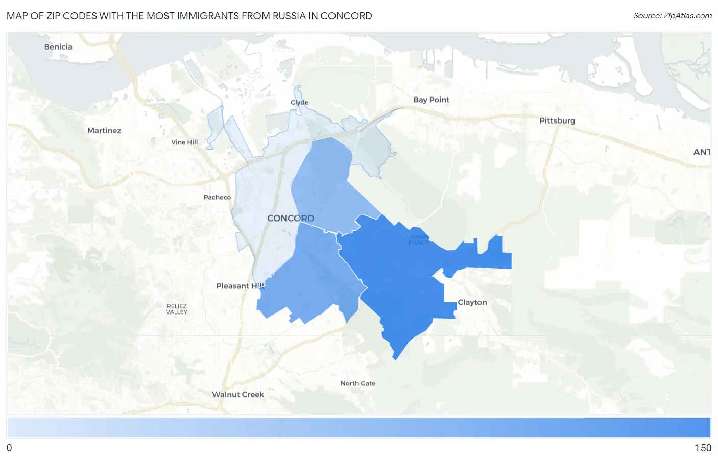 Zip Codes with the Most Immigrants from Russia in Concord Map