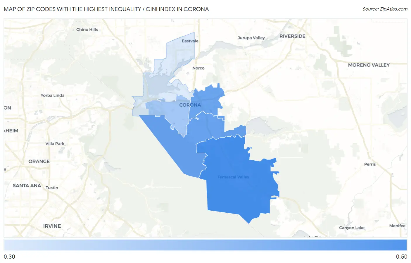 Zip Codes with the Highest Inequality / Gini Index in Corona Map