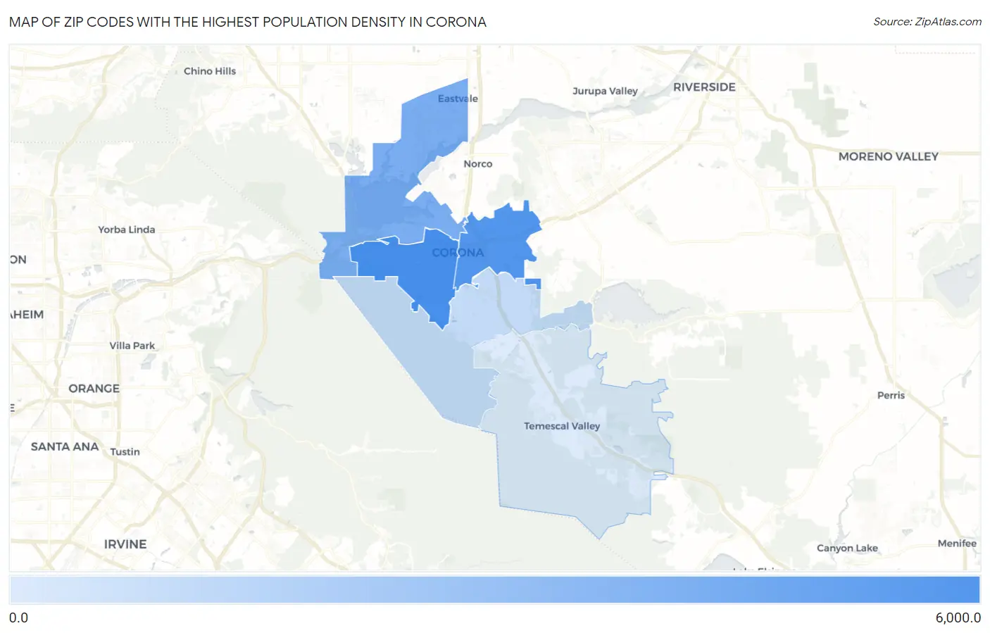 Zip Codes with the Highest Population Density in Corona Map