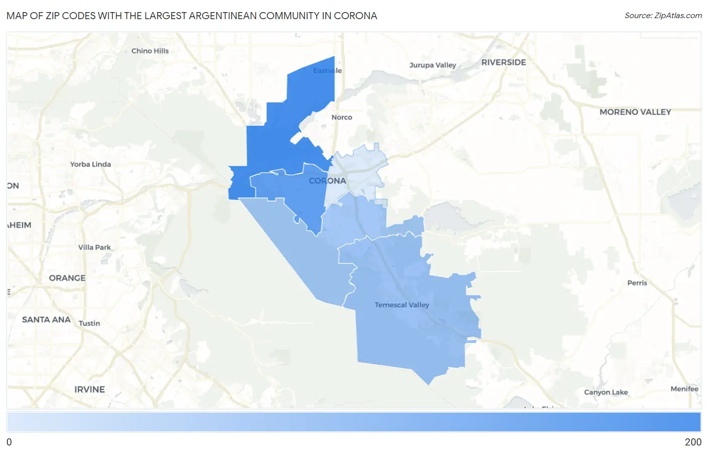Zip Codes with the Largest Argentinean Community in Corona Map