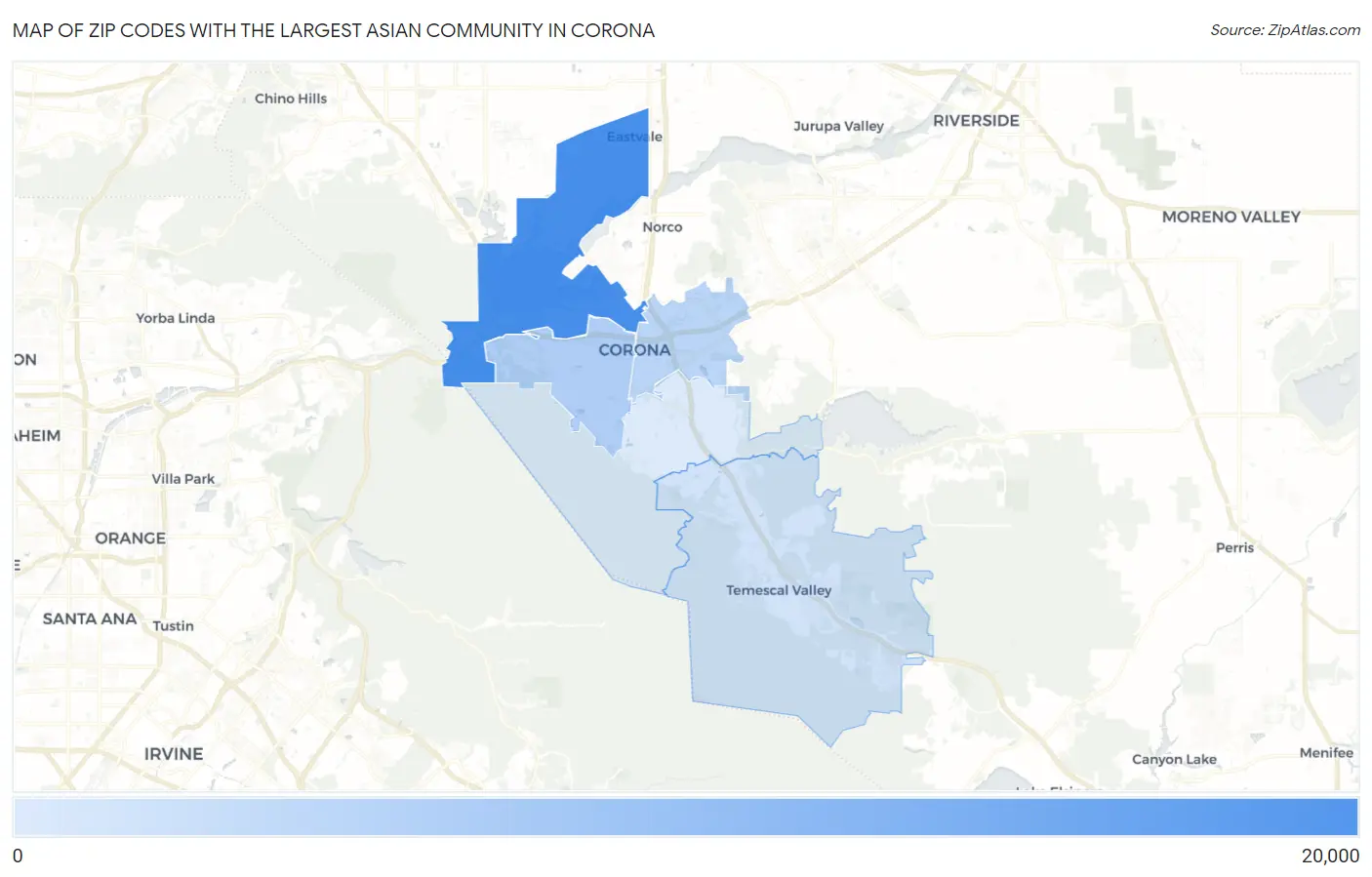 Zip Codes with the Largest Asian Community in Corona Map