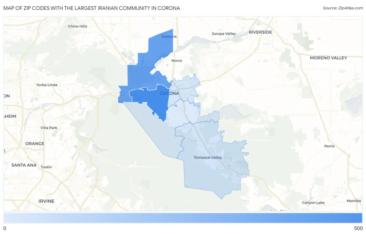 Zip Codes with the Largest Iranian Community in Corona Map