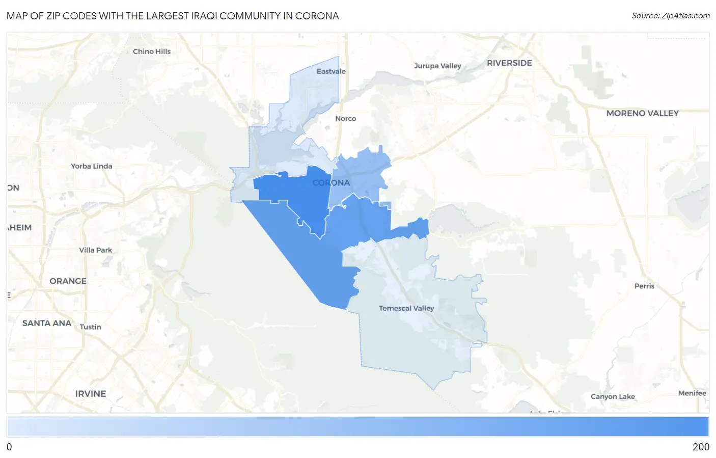 Zip Codes with the Largest Iraqi Community in Corona Map