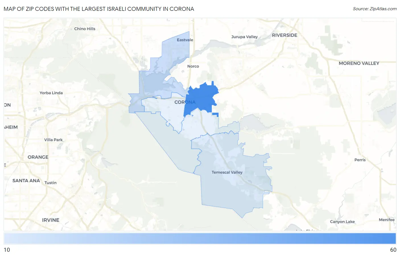 Zip Codes with the Largest Israeli Community in Corona Map