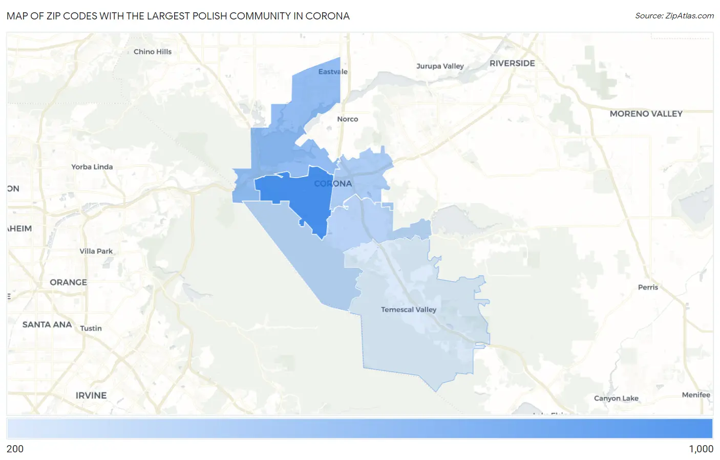 Zip Codes with the Largest Polish Community in Corona Map