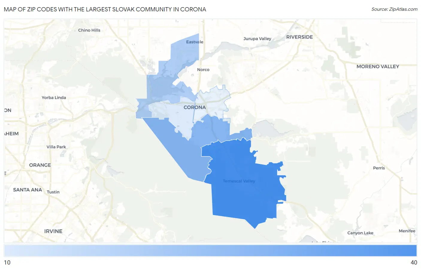 Zip Codes with the Largest Slovak Community in Corona Map