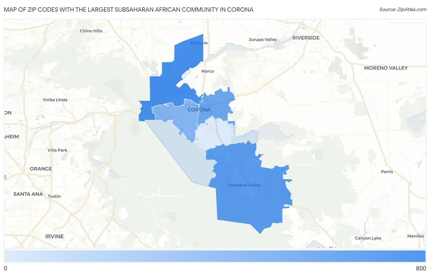 Zip Codes with the Largest Subsaharan African Community in Corona Map