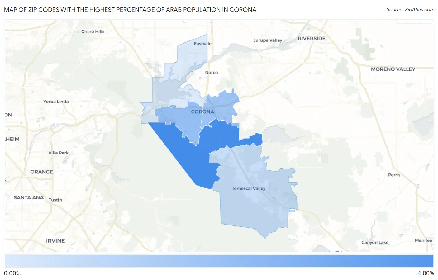 Zip Codes with the Highest Percentage of Arab Population in Corona Map