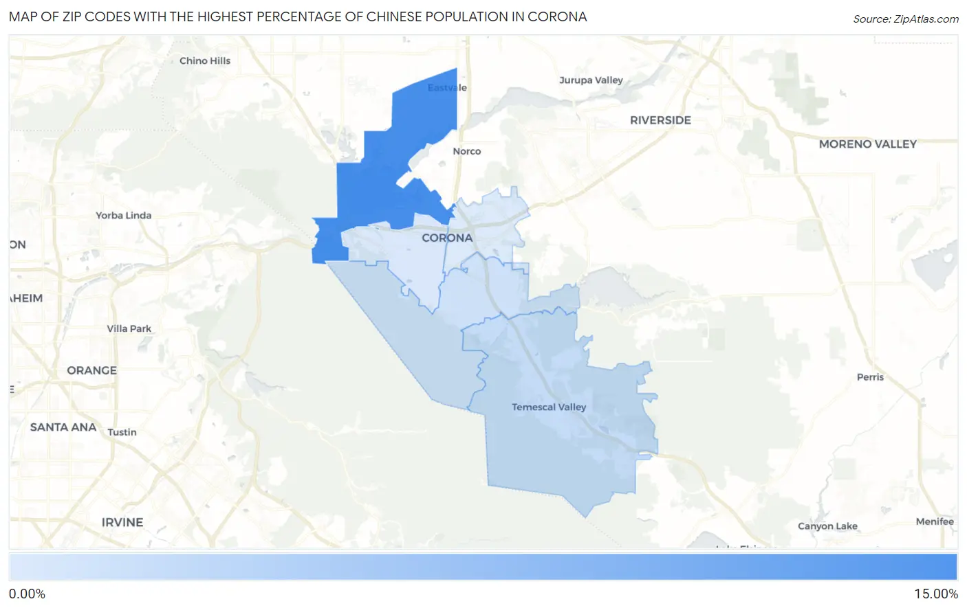 Zip Codes with the Highest Percentage of Chinese Population in Corona Map
