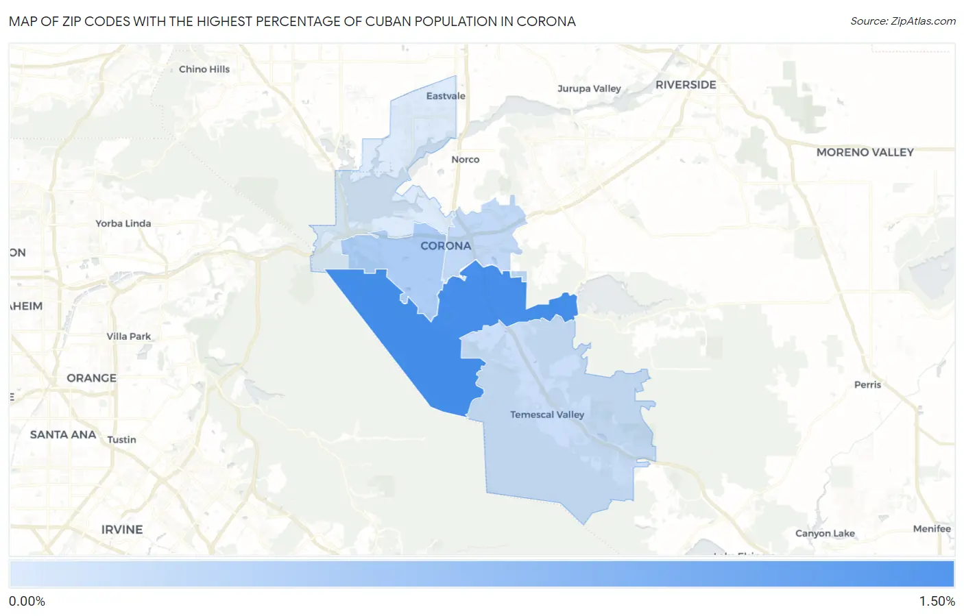 Zip Codes with the Highest Percentage of Cuban Population in Corona Map