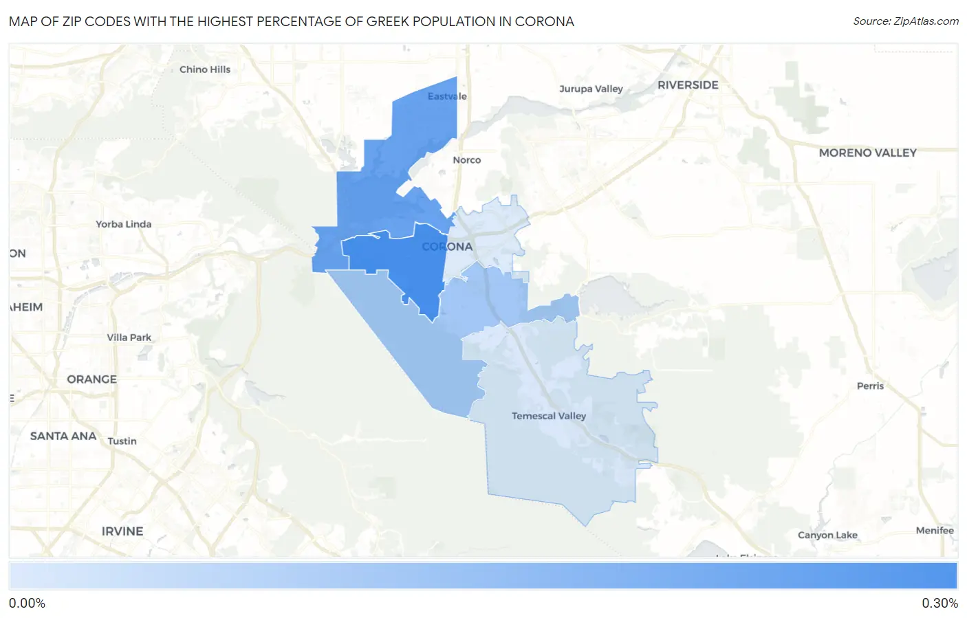 Zip Codes with the Highest Percentage of Greek Population in Corona Map