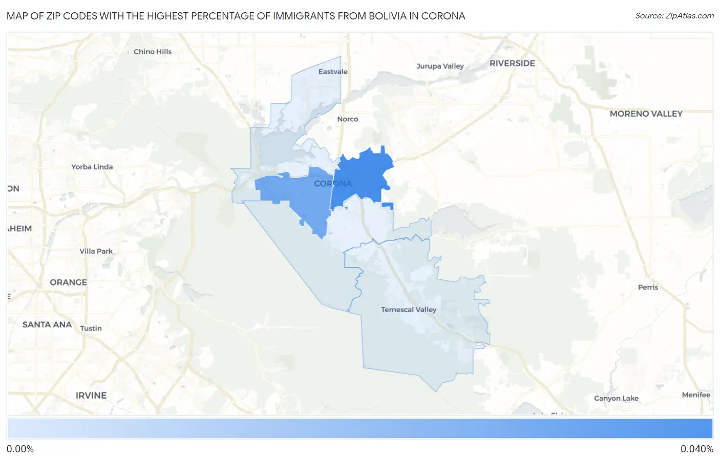 Zip Codes with the Highest Percentage of Immigrants from Bolivia in Corona Map