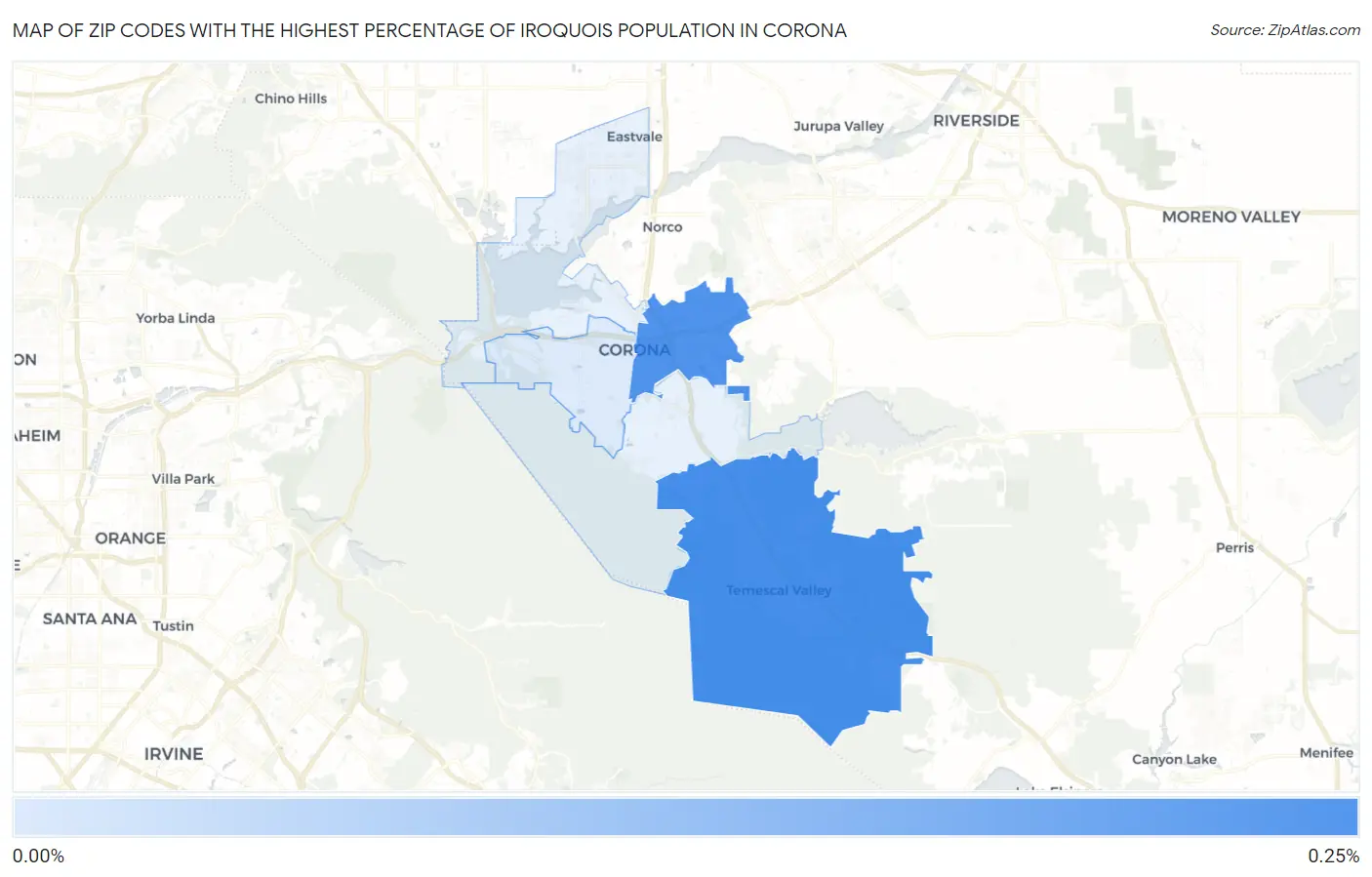 Zip Codes with the Highest Percentage of Iroquois Population in Corona Map