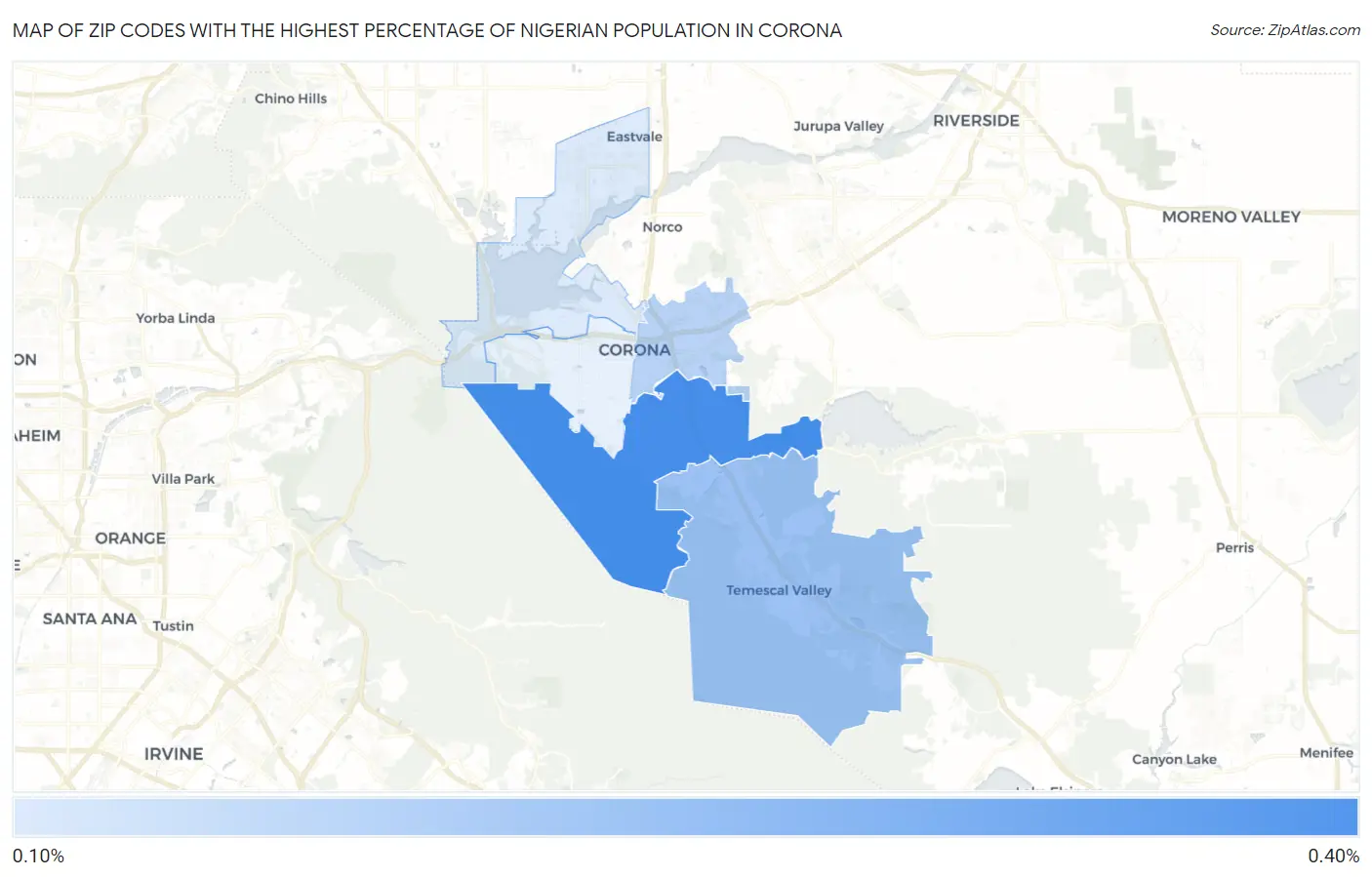 Zip Codes with the Highest Percentage of Nigerian Population in Corona Map
