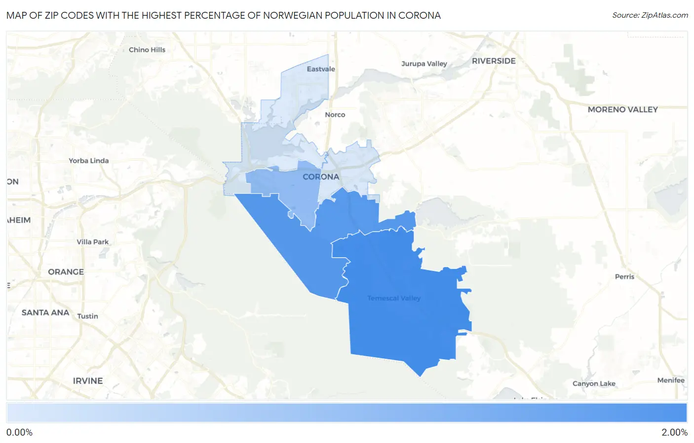 Zip Codes with the Highest Percentage of Norwegian Population in Corona Map