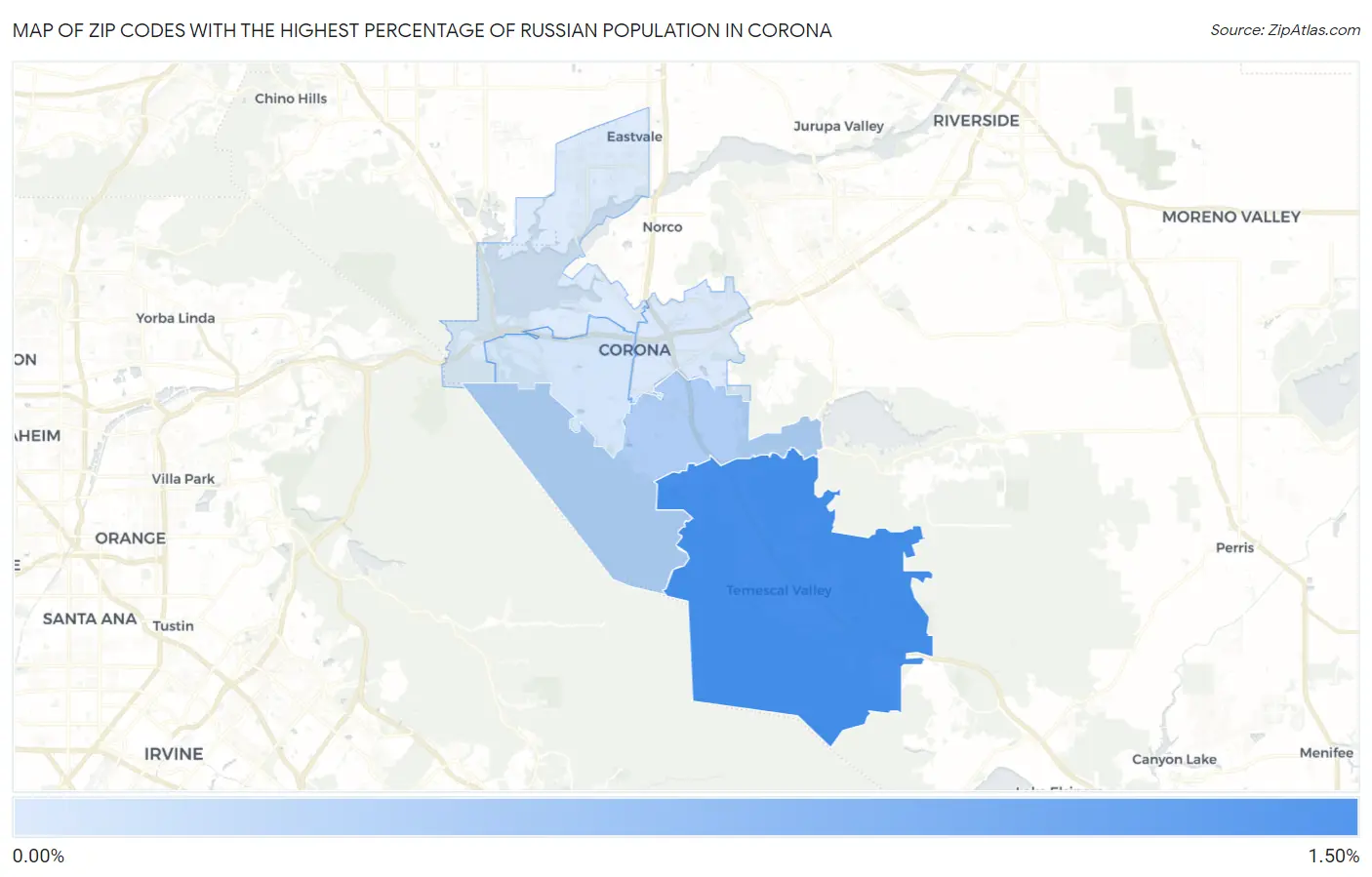 Zip Codes with the Highest Percentage of Russian Population in Corona Map