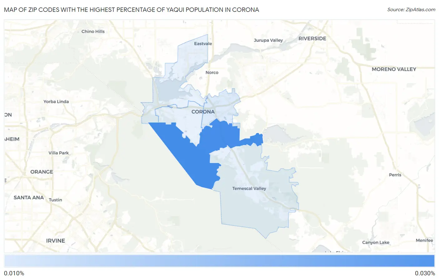 Zip Codes with the Highest Percentage of Yaqui Population in Corona Map