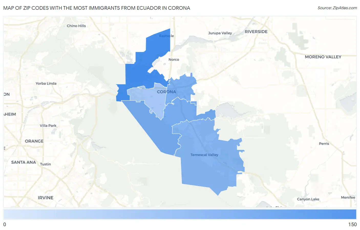 Zip Codes with the Most Immigrants from Ecuador in Corona Map