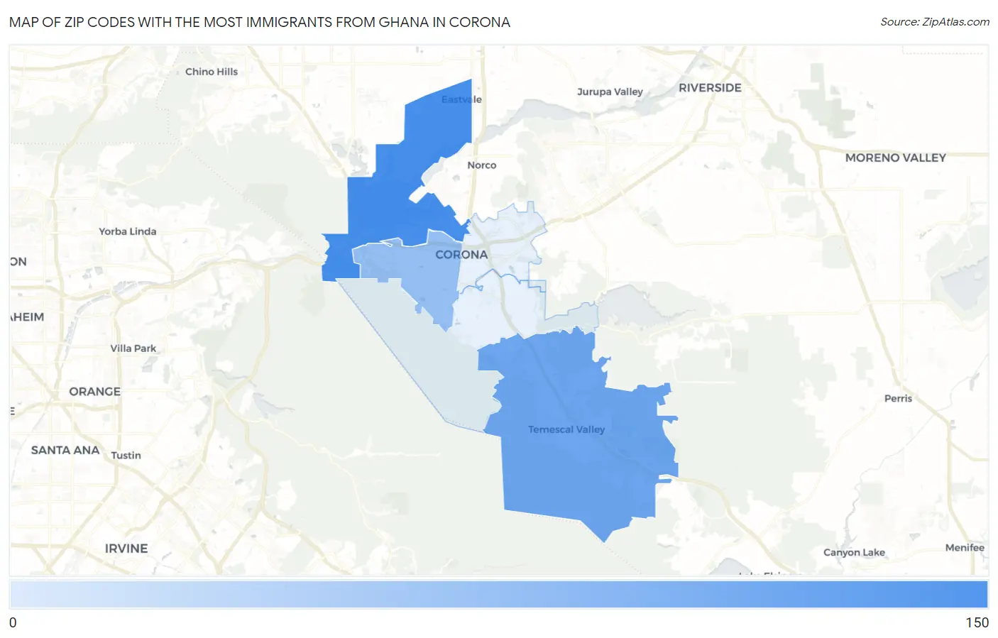 Zip Codes with the Most Immigrants from Ghana in Corona Map