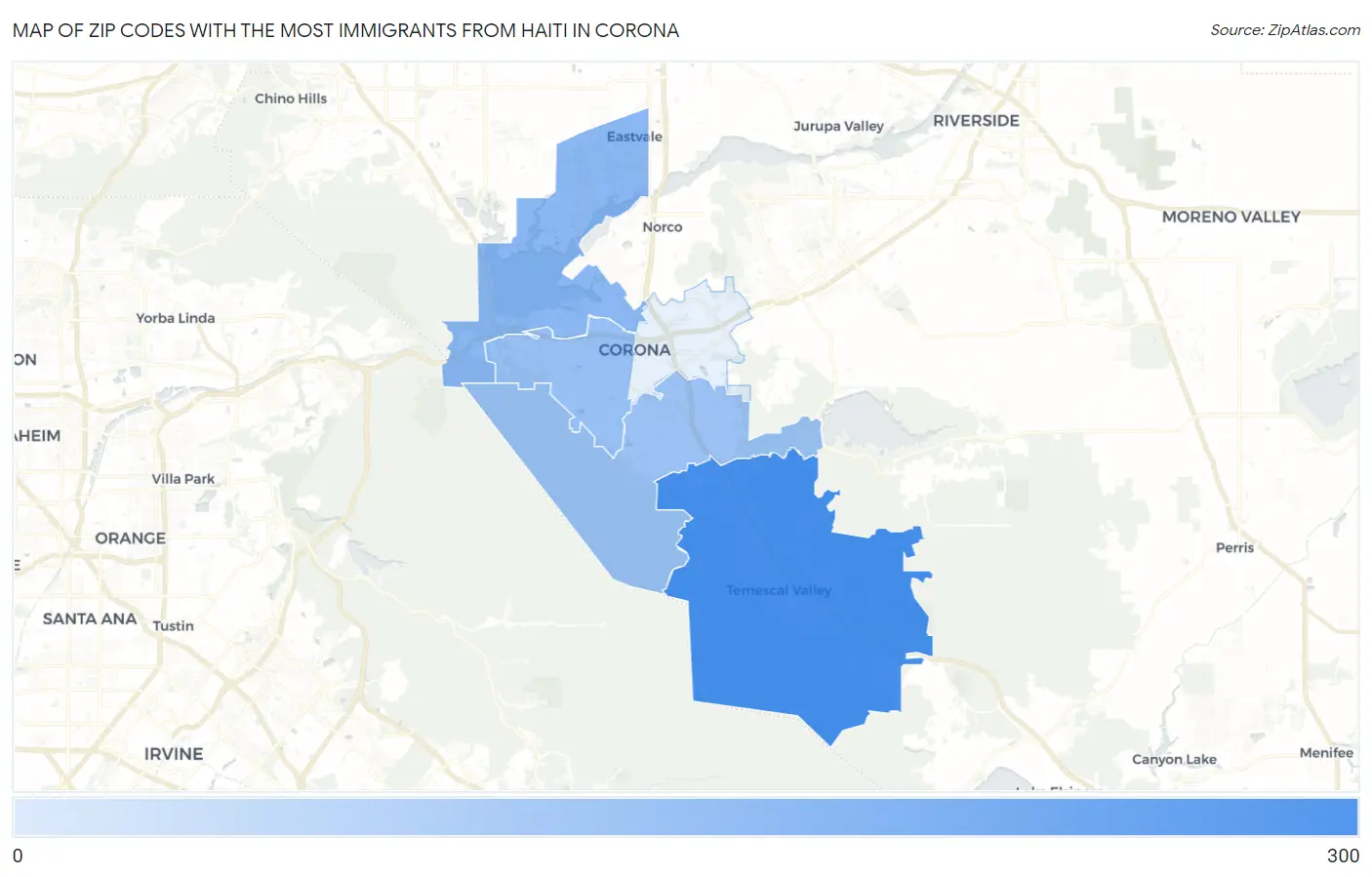 Zip Codes with the Most Immigrants from Haiti in Corona Map