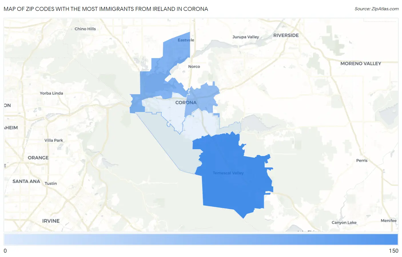 Zip Codes with the Most Immigrants from Ireland in Corona Map
