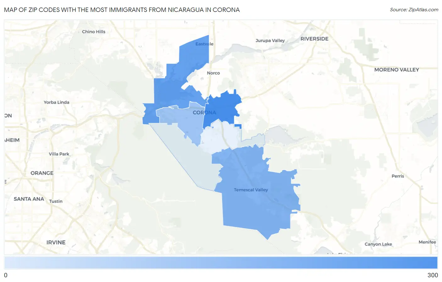 Zip Codes with the Most Immigrants from Nicaragua in Corona Map