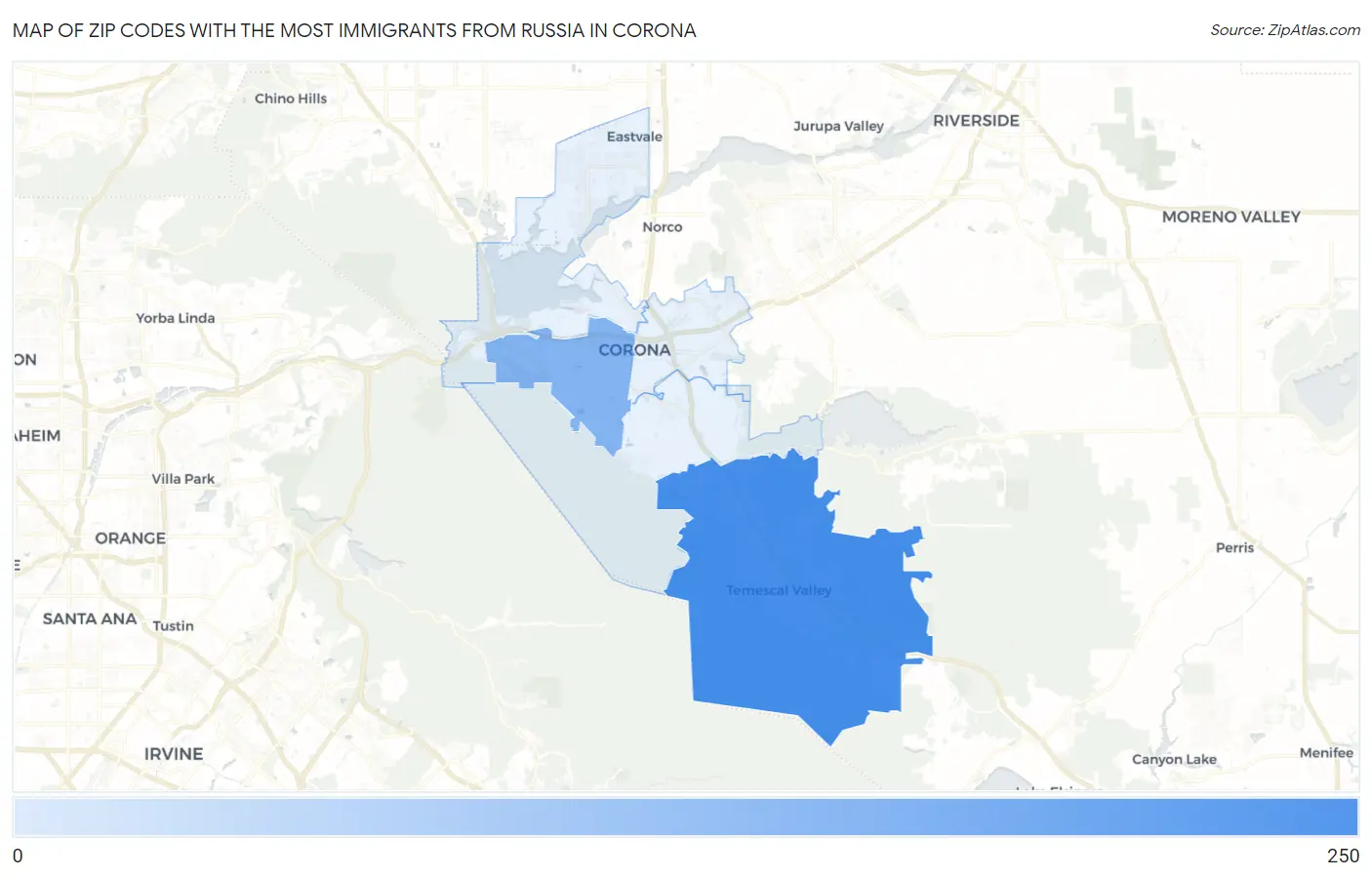 Zip Codes with the Most Immigrants from Russia in Corona Map