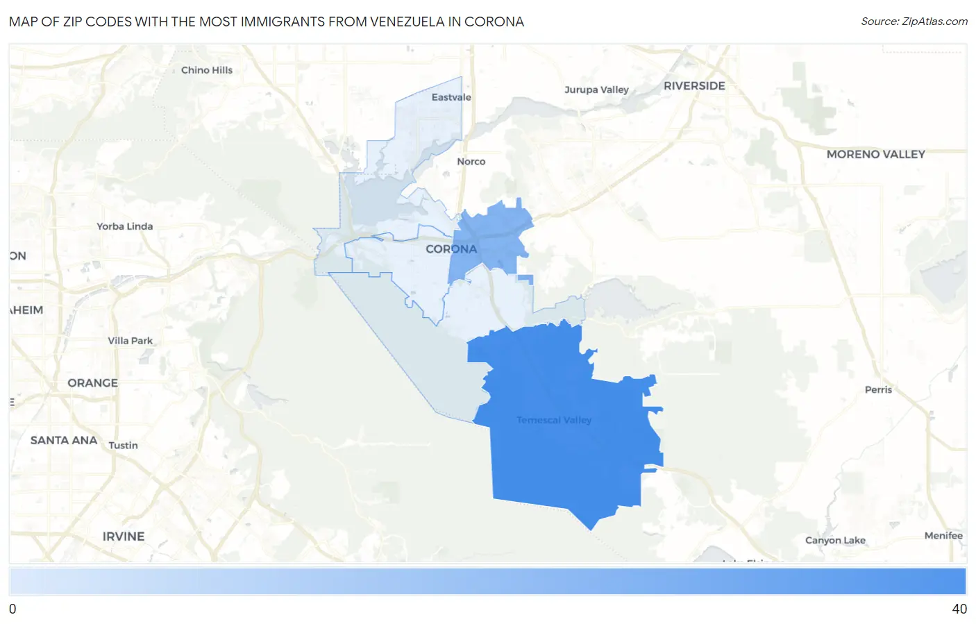 Zip Codes with the Most Immigrants from Venezuela in Corona Map