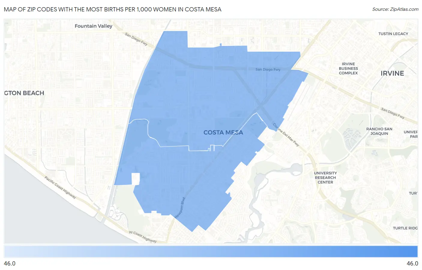 Zip Codes with the Most Births per 1,000 Women in Costa Mesa Map