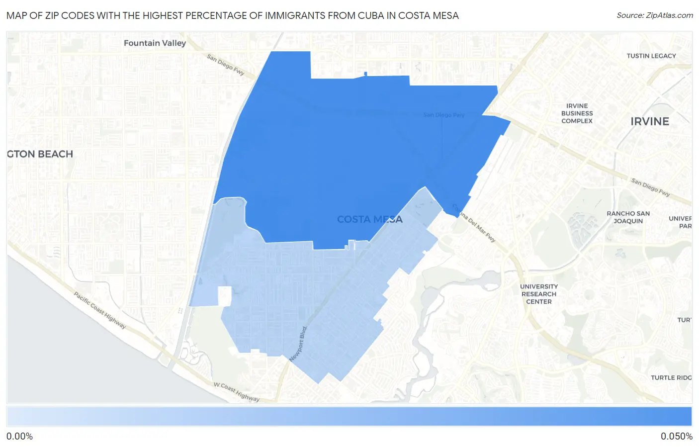 Zip Codes with the Highest Percentage of Immigrants from Cuba in Costa Mesa Map