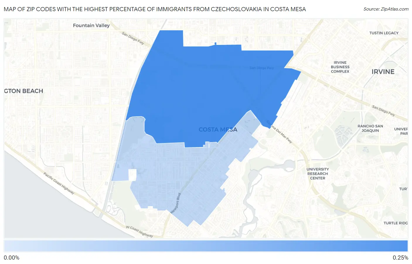 Zip Codes with the Highest Percentage of Immigrants from Czechoslovakia in Costa Mesa Map
