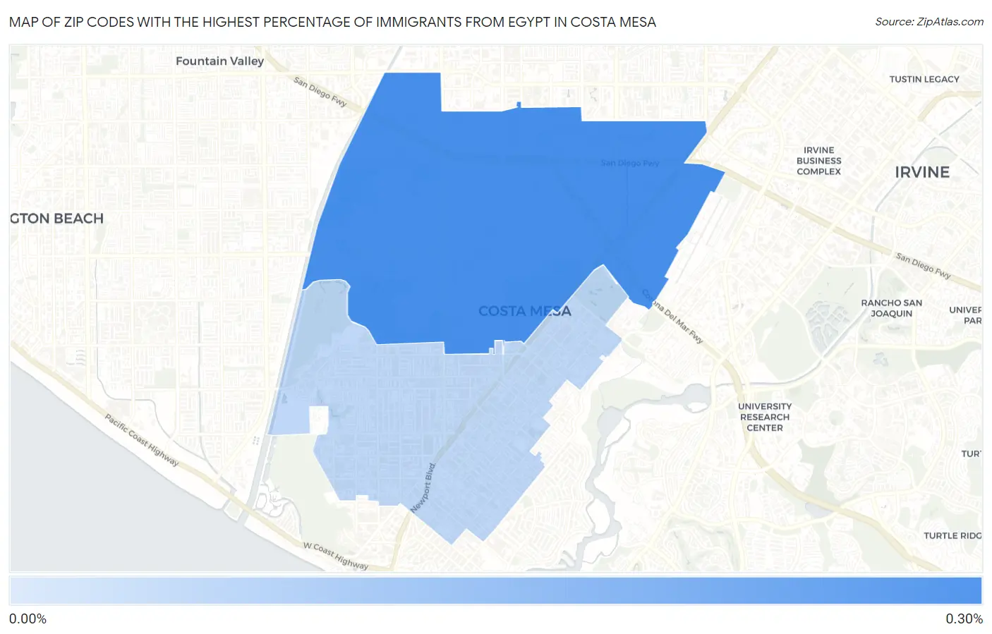 Zip Codes with the Highest Percentage of Immigrants from Egypt in Costa Mesa Map