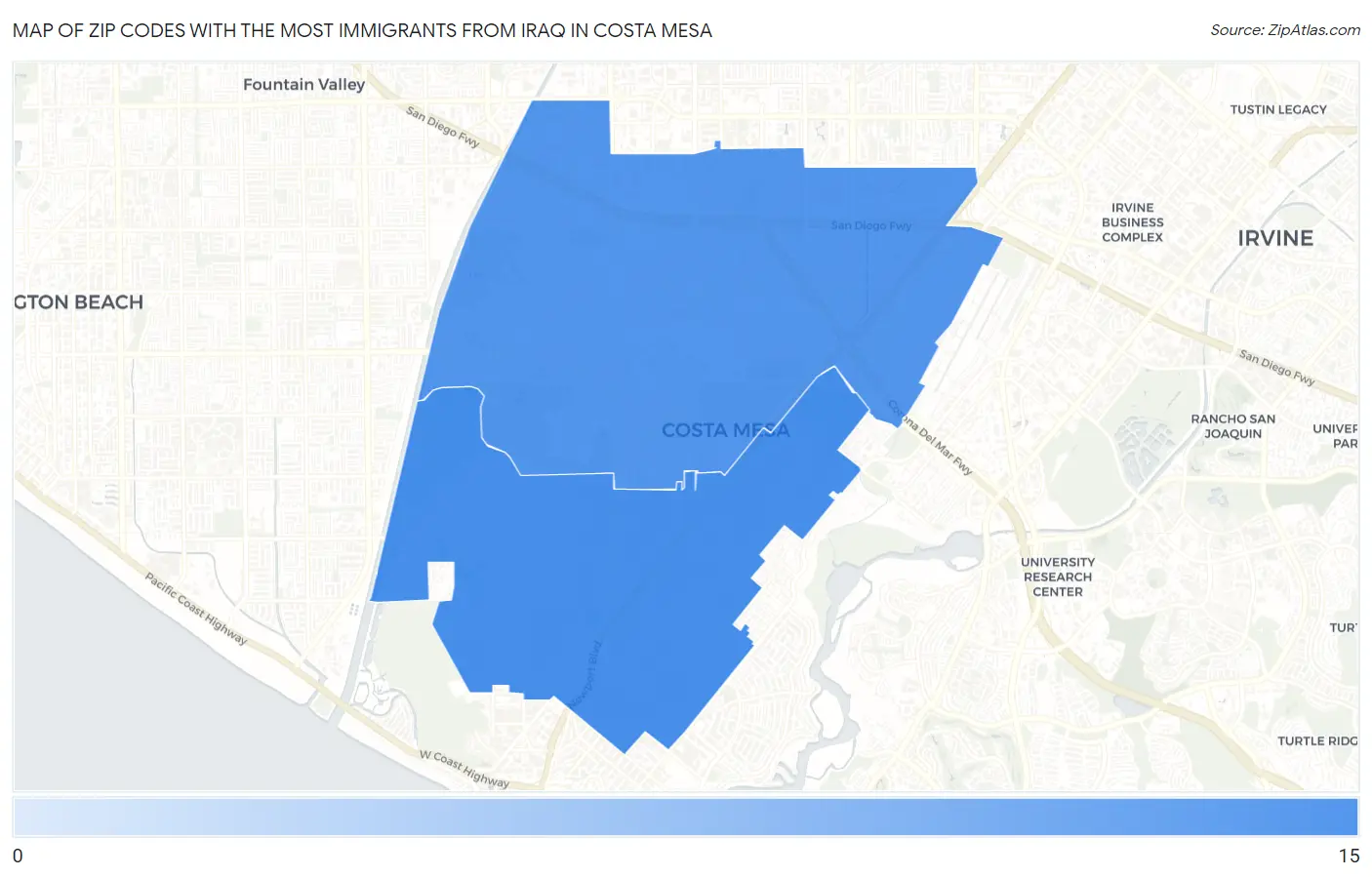 Zip Codes with the Most Immigrants from Iraq in Costa Mesa Map