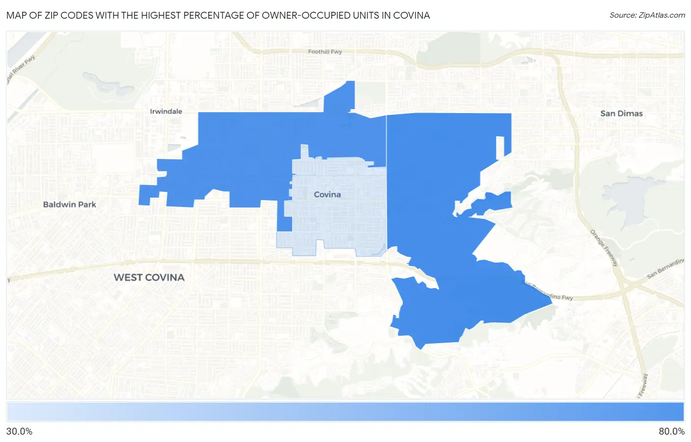 Zip Codes with the Highest Percentage of Owner-Occupied Units in Covina Map