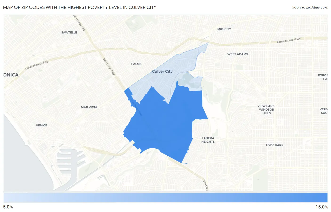 Zip Codes with the Highest Poverty Level in Culver City Map