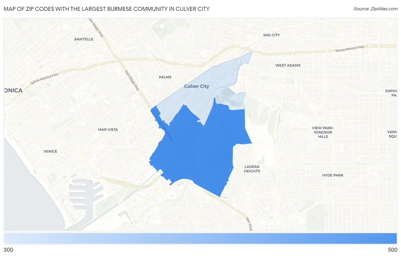 Zip Codes with the Largest Burmese Community in Culver City Map