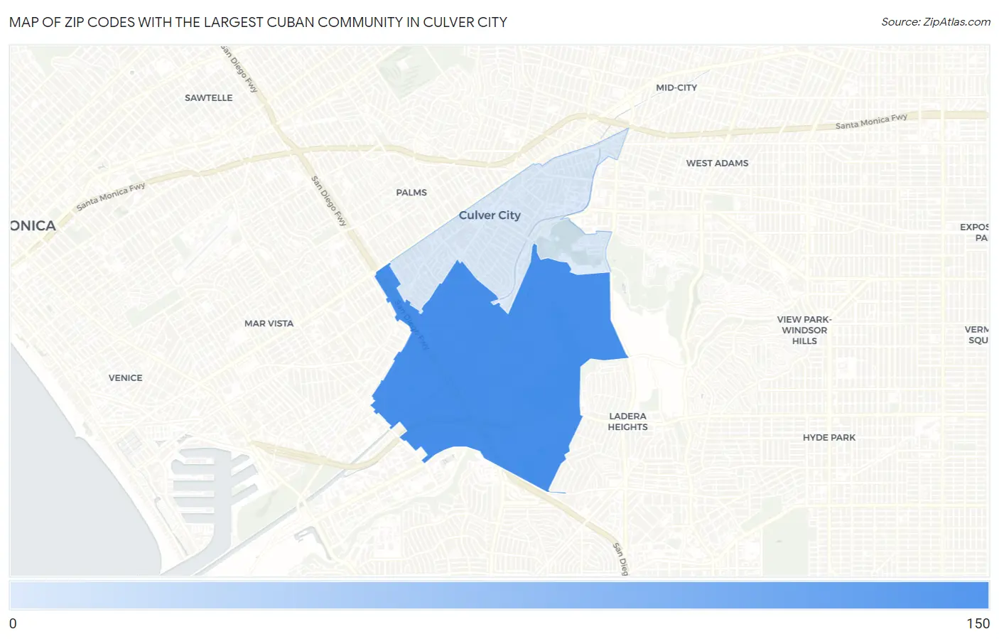 Zip Codes with the Largest Cuban Community in Culver City Map