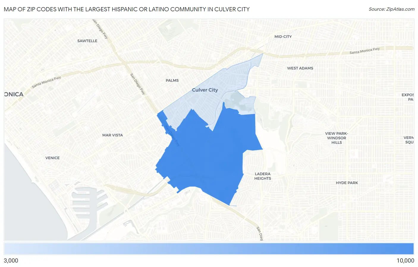 Zip Codes with the Largest Hispanic or Latino Community in Culver City Map