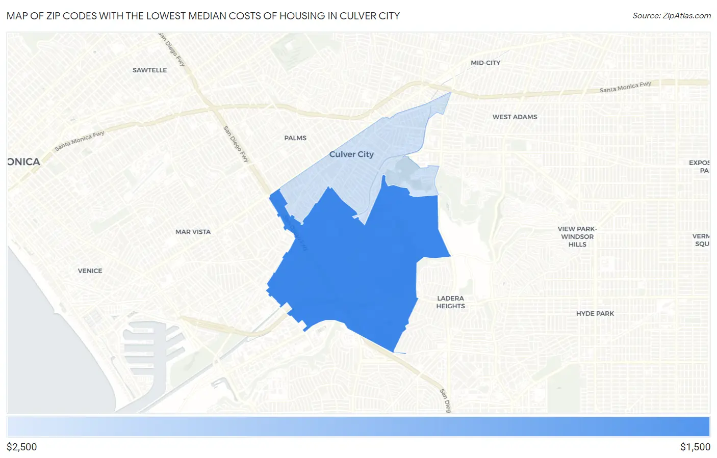 Zip Codes with the Lowest Median Costs of Housing in Culver City Map