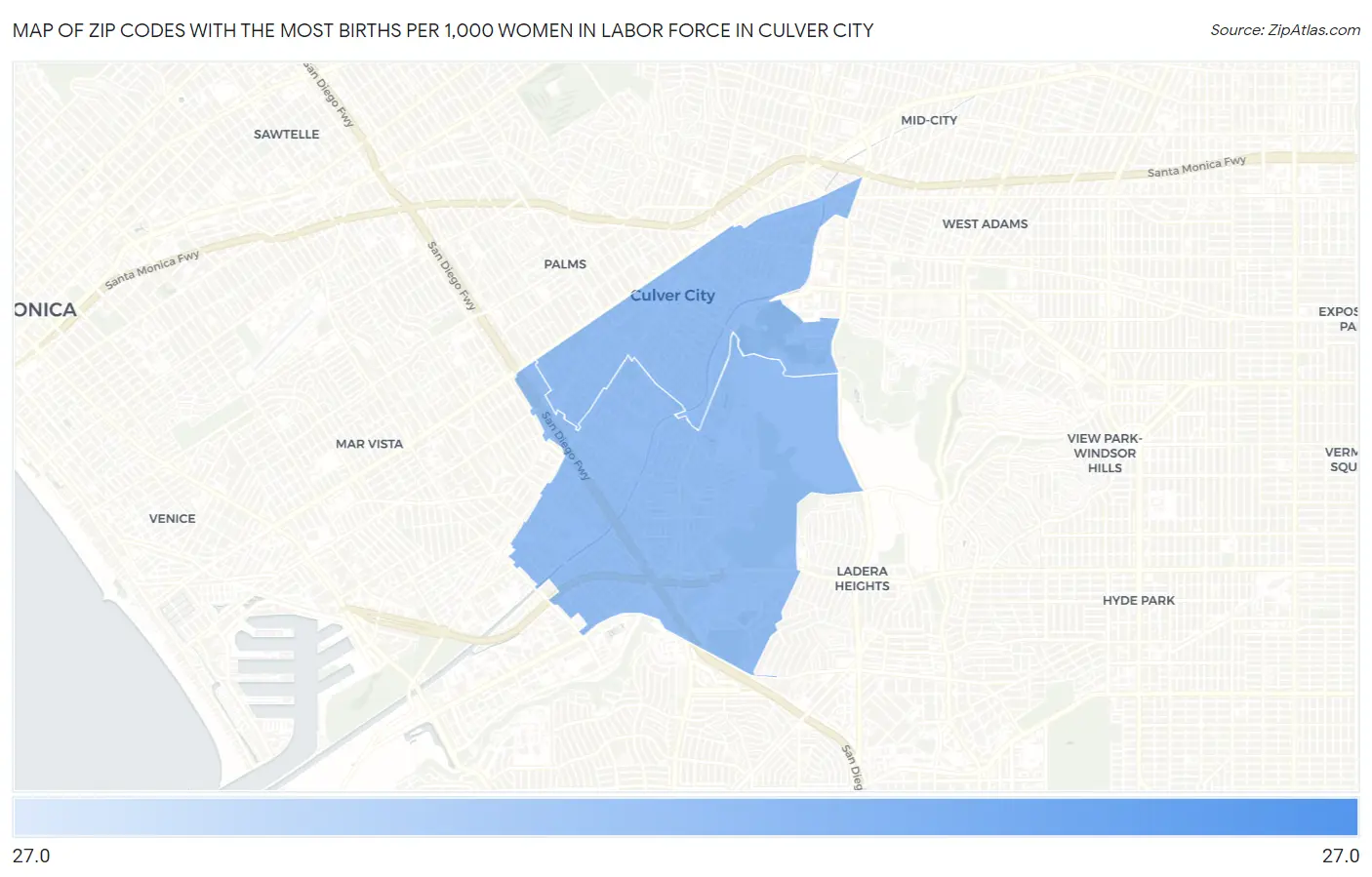 Zip Codes with the Most Births per 1,000 Women in Labor Force in Culver City Map