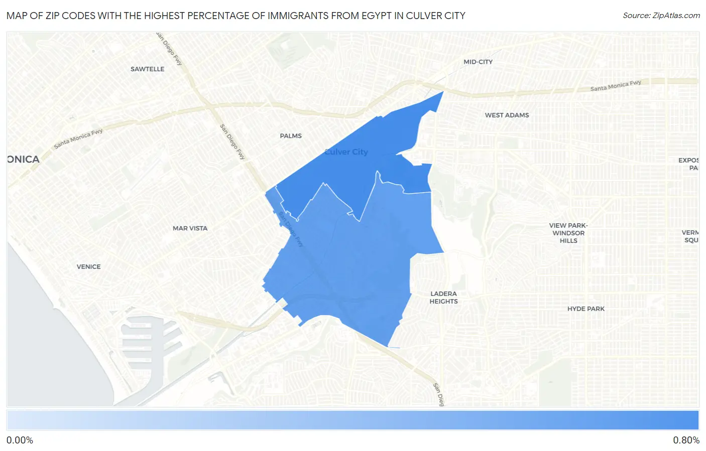 Zip Codes with the Highest Percentage of Immigrants from Egypt in Culver City Map