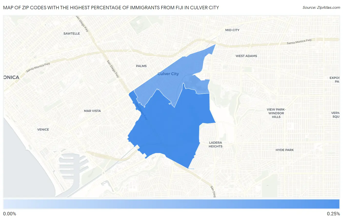 Zip Codes with the Highest Percentage of Immigrants from Fiji in Culver City Map